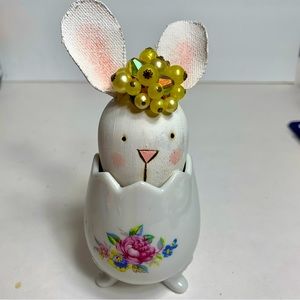 Vintage bone china egg vase with adorable hand made bunny rabbit head.